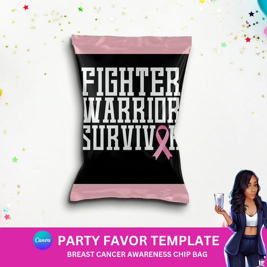 Fighter. Warrior. Survivor. – Editable Breast Cancer Chip Bag Template