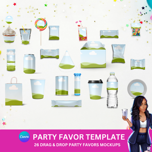 26 Drag & Drop Party Favor Mockup Bundle – Canva Editable