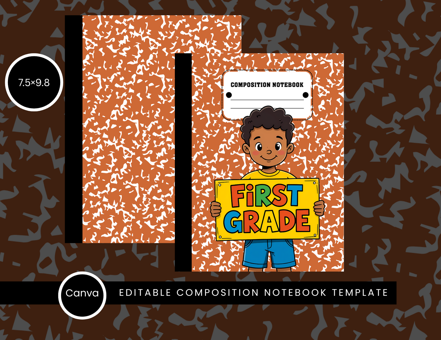 Orange First Grade Little Boy Notebook Cover – PNG