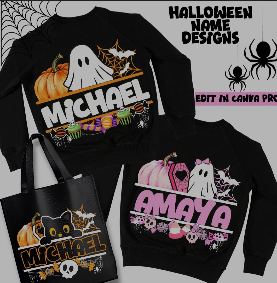 Halloween Name Templates Bundle | Editable Halloween Name Designs | Personalized Halloween Templates | Digital Download