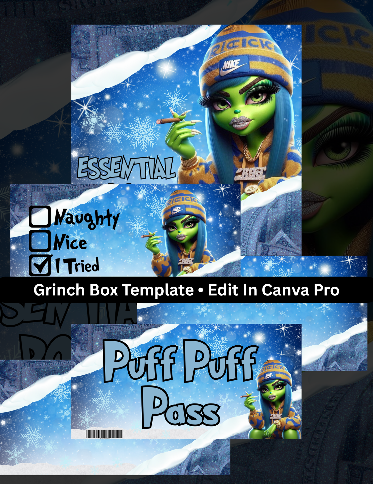 Female “Puff Puff Pass” Christmas Box Template – Editable in Canva Pro (Digital Download)