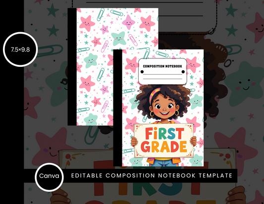 Green & Pink First Grade Little Girl Notebook Cover – PNG