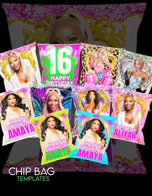 Happy Birthday Chip Bag Template Bundle | 10 Editable Canva Designs