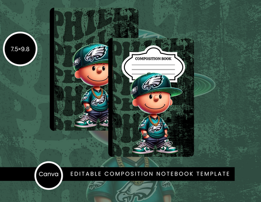 Eagles-Themed Boy Composition Notebook Cover Template – Editable in Canva