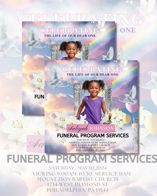 Rainbow Purple & Blue Funeral Card Template – Canva Pro Required | Digital Download