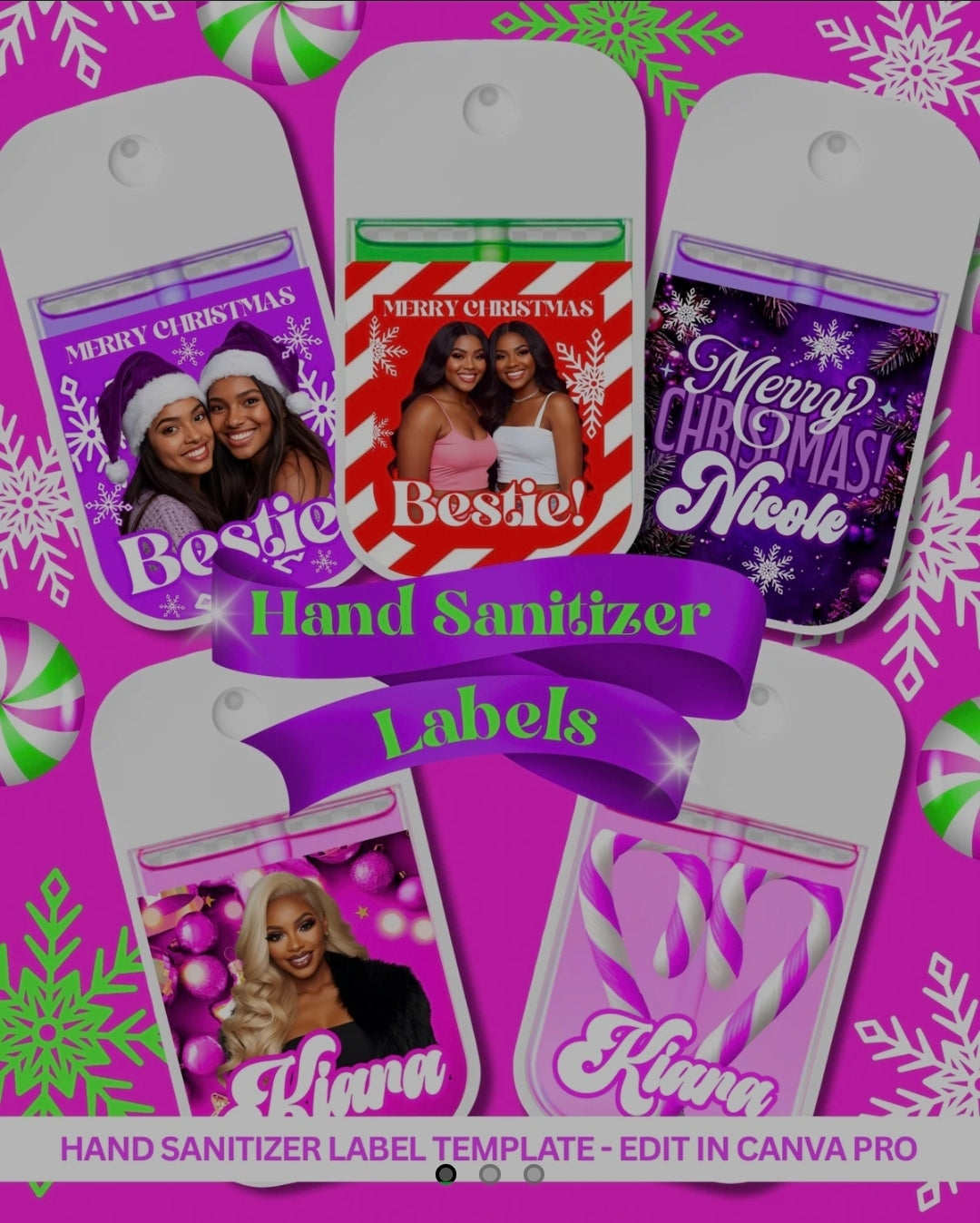 Christmas Hand Sanitizer Templates | Holiday Hand Sanitizer Labels | Christmas Favor Bundle of 5 | Digital Download