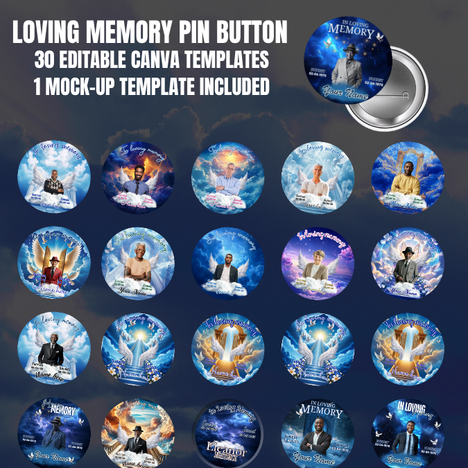 Blue Memorial Pin Button Template Bundle