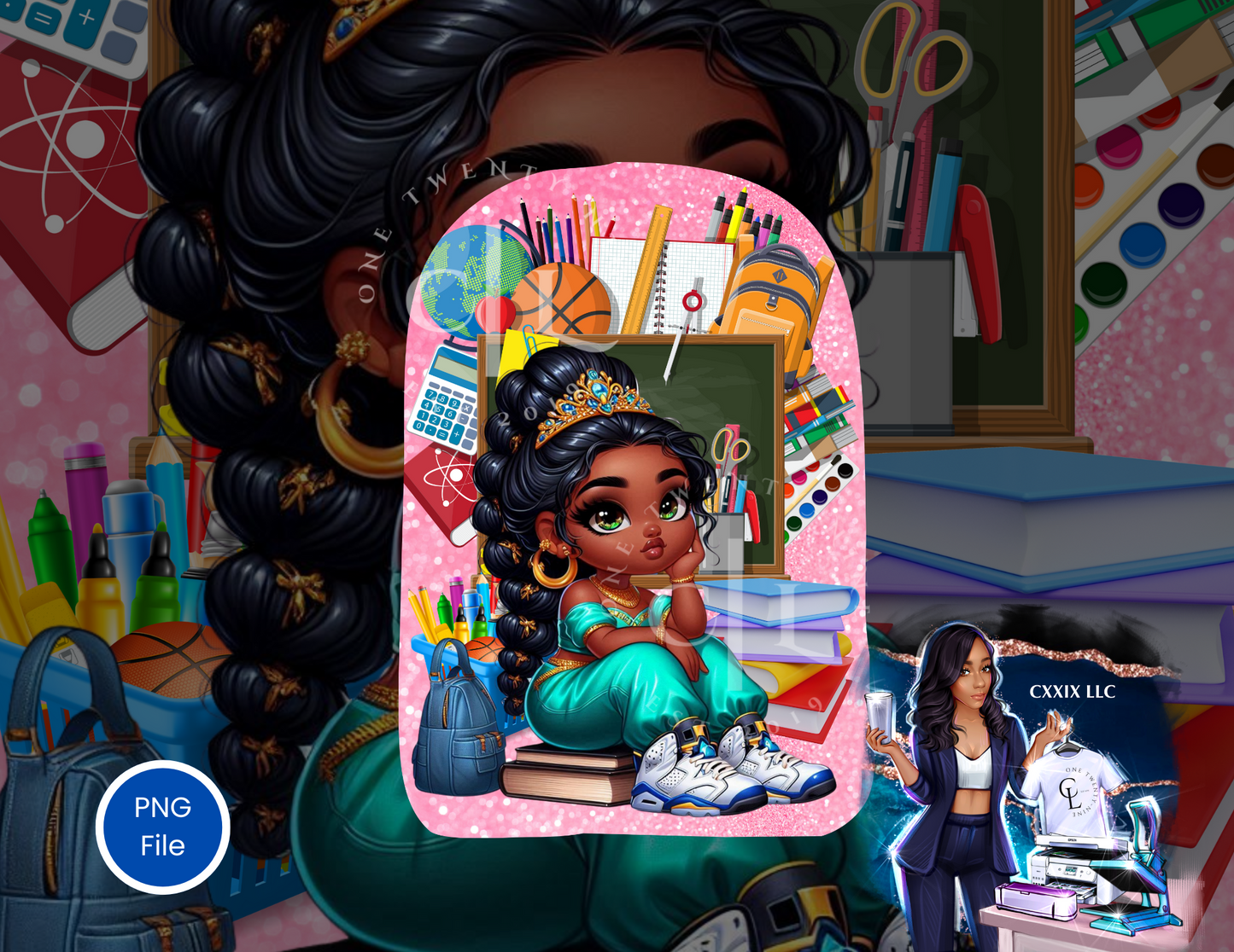 School Princess Vibes – Green Gown Bookbag PNG