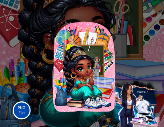 School Princess Vibes – Green Gown Bookbag PNG