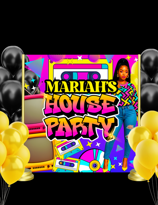 90s House Party Banner Template | Editable Canva Party Banner