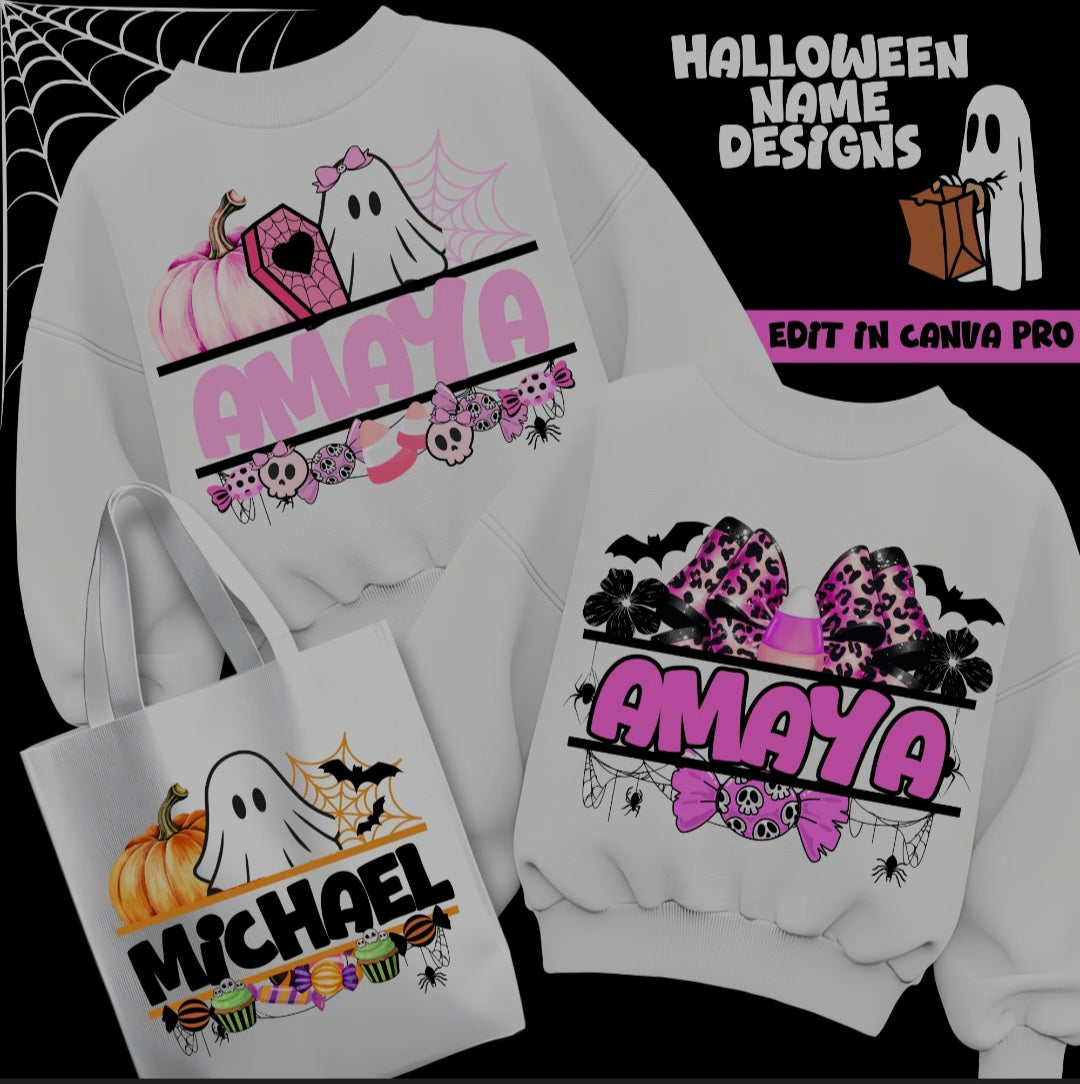 Halloween Name Templates Bundle | Editable Halloween Name Designs | Personalized Halloween Templates | Digital Download
