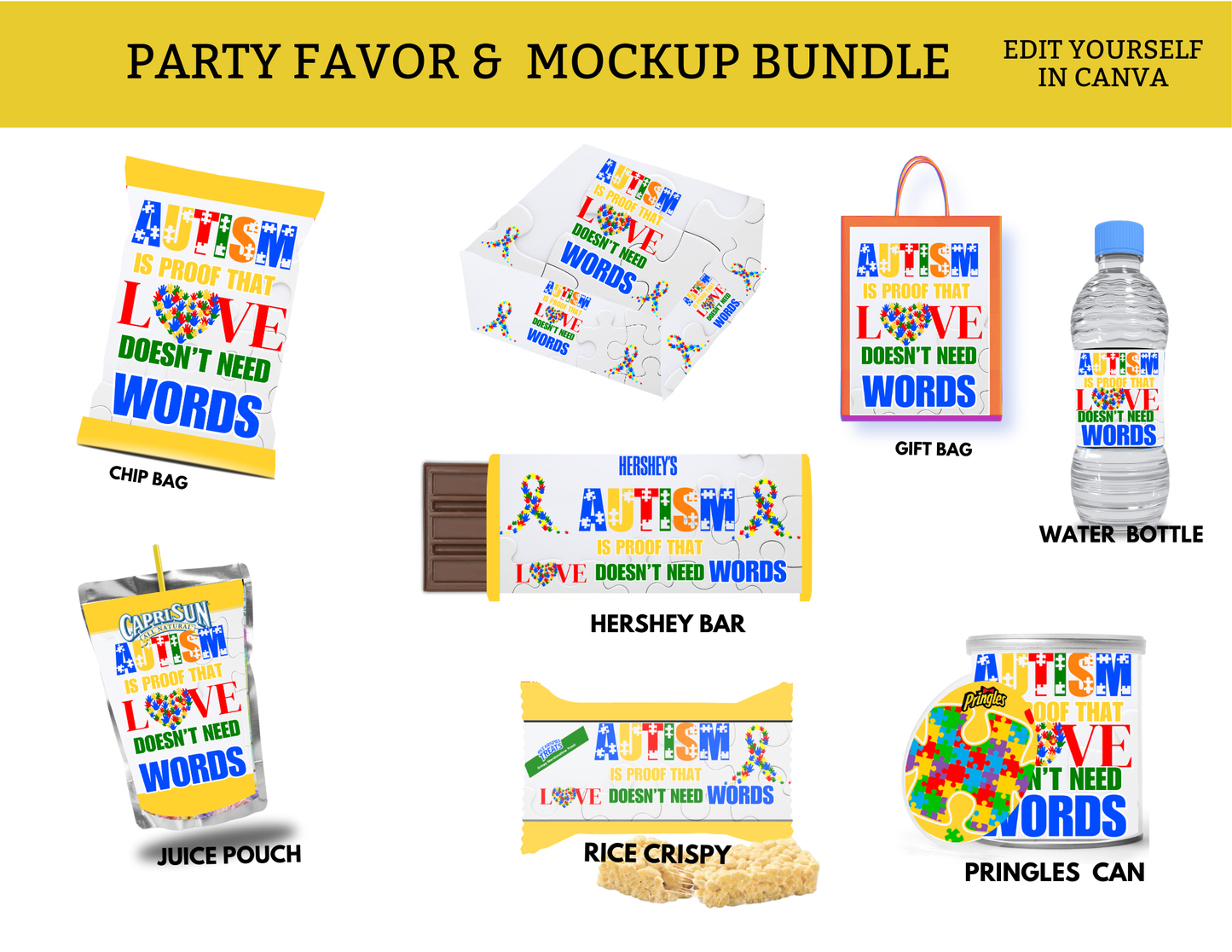 Autism Awareness Party Favor Template Bundle