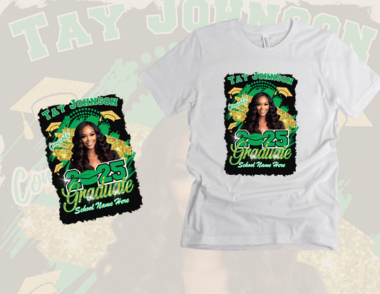 Green & Gold 2025 Graduation T-Shirt Design