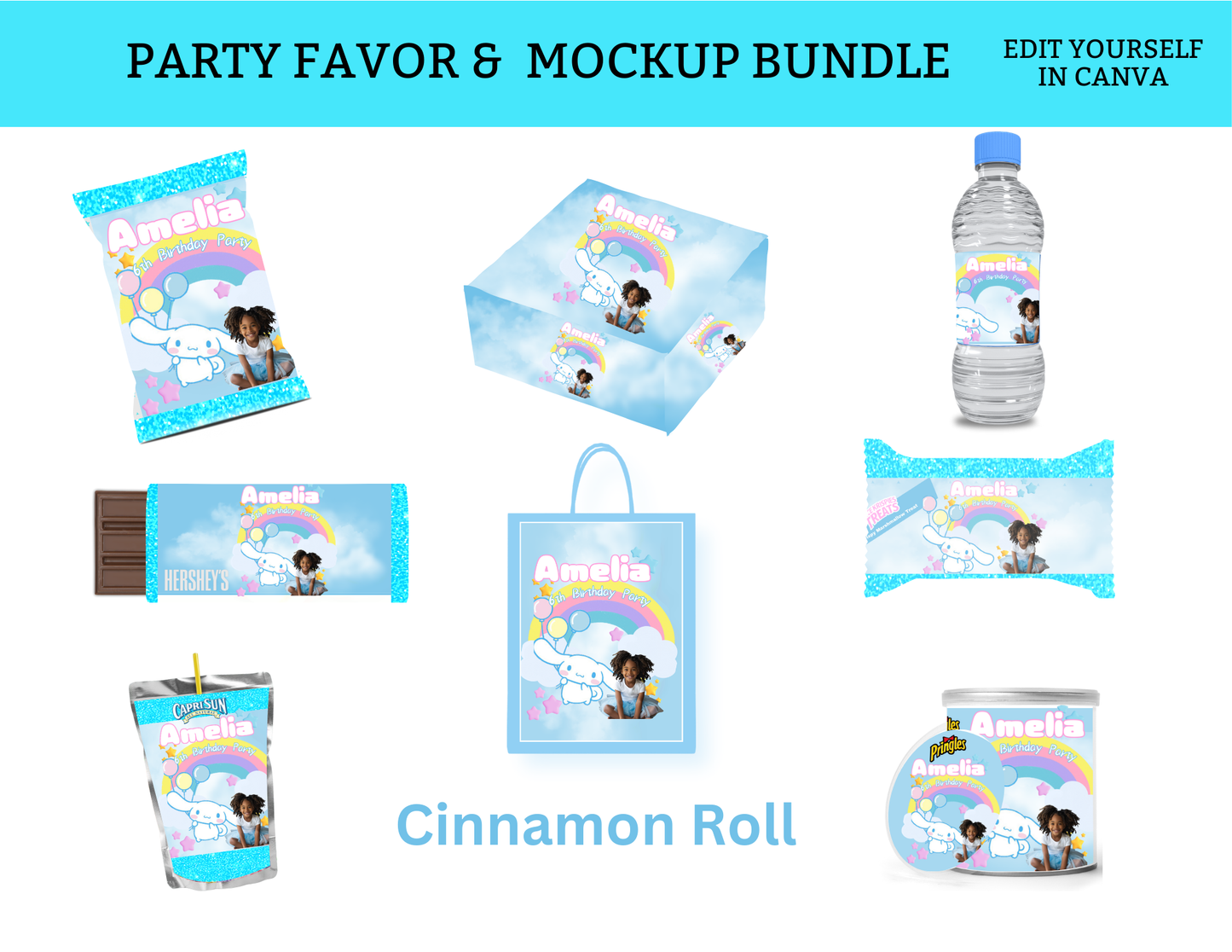 Cinnamon Roll Party Favors Bundle Template