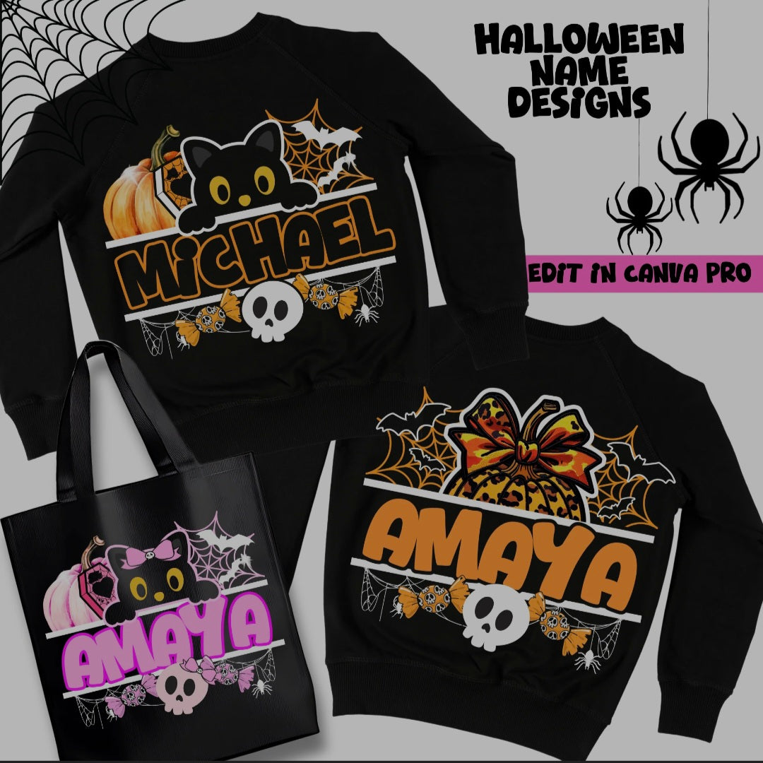 Halloween Name Templates Bundle | Editable Halloween Name Designs | Personalized Halloween Templates | Digital Download
