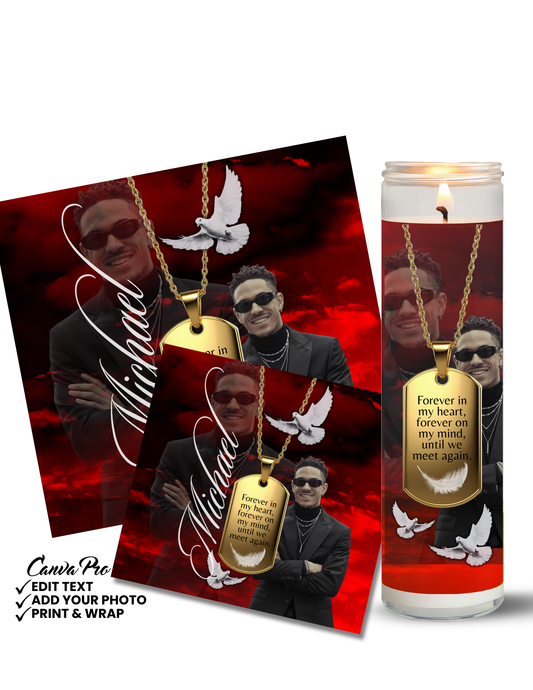 Men’s Memorial Candle Template | Red Editable Canva Design