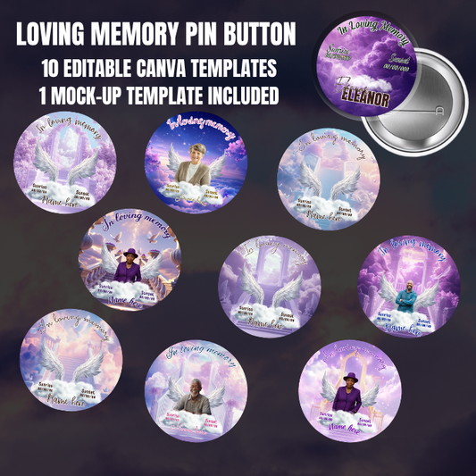 Purple Memorial Pin Button Template Bundle