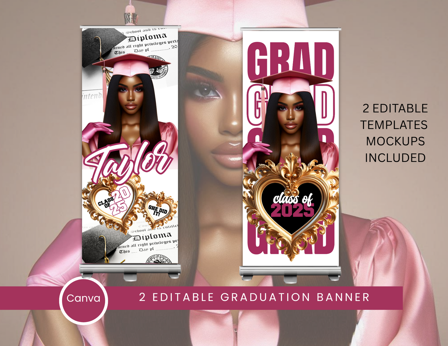 Graduation Banner Template – Editable Canva Design (Includes 2 Templates + Mockups)