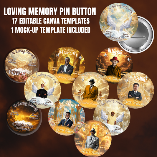 Bronze Memorial Pin Button Template Bundle