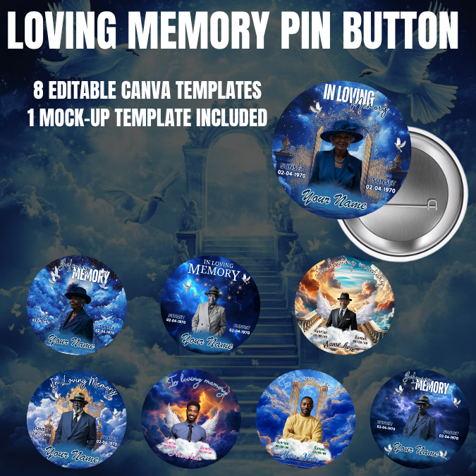 Blue & Gold Memorial Pin Button Template Bundle