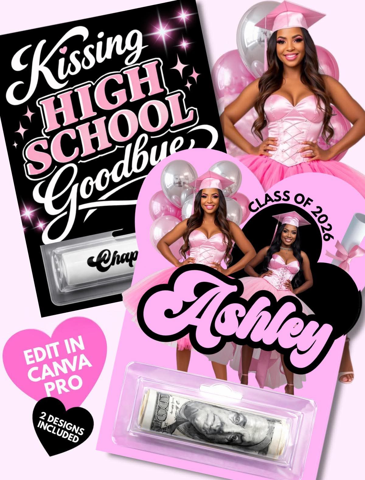 Class of 2026 Money Card & Lip Gloss Holder Template Bundle