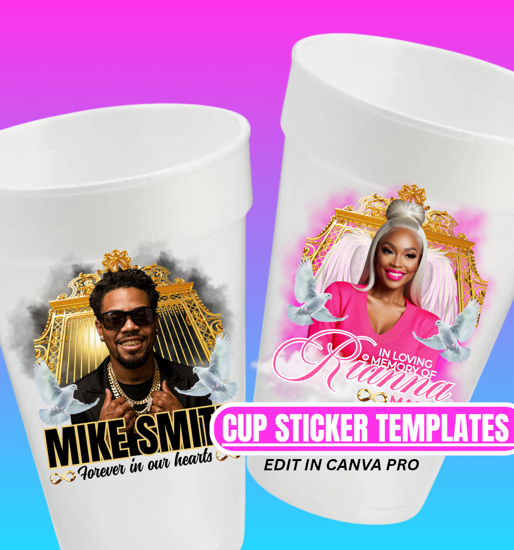 2 Cup Memorial Black & Gold & Pink Cup Template – Editable (Digital Download)