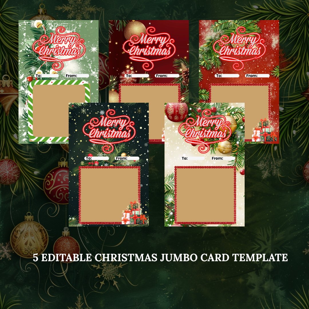 Merry Christmas Jumbo Card Templates – 5 Editable Canva Designs