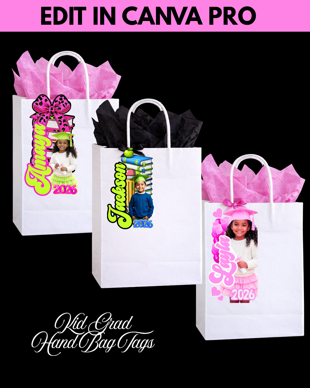Kids Graduation Gift Bag Tag Template Bundle (3 Designs – 2 Girls & 1 Boy)