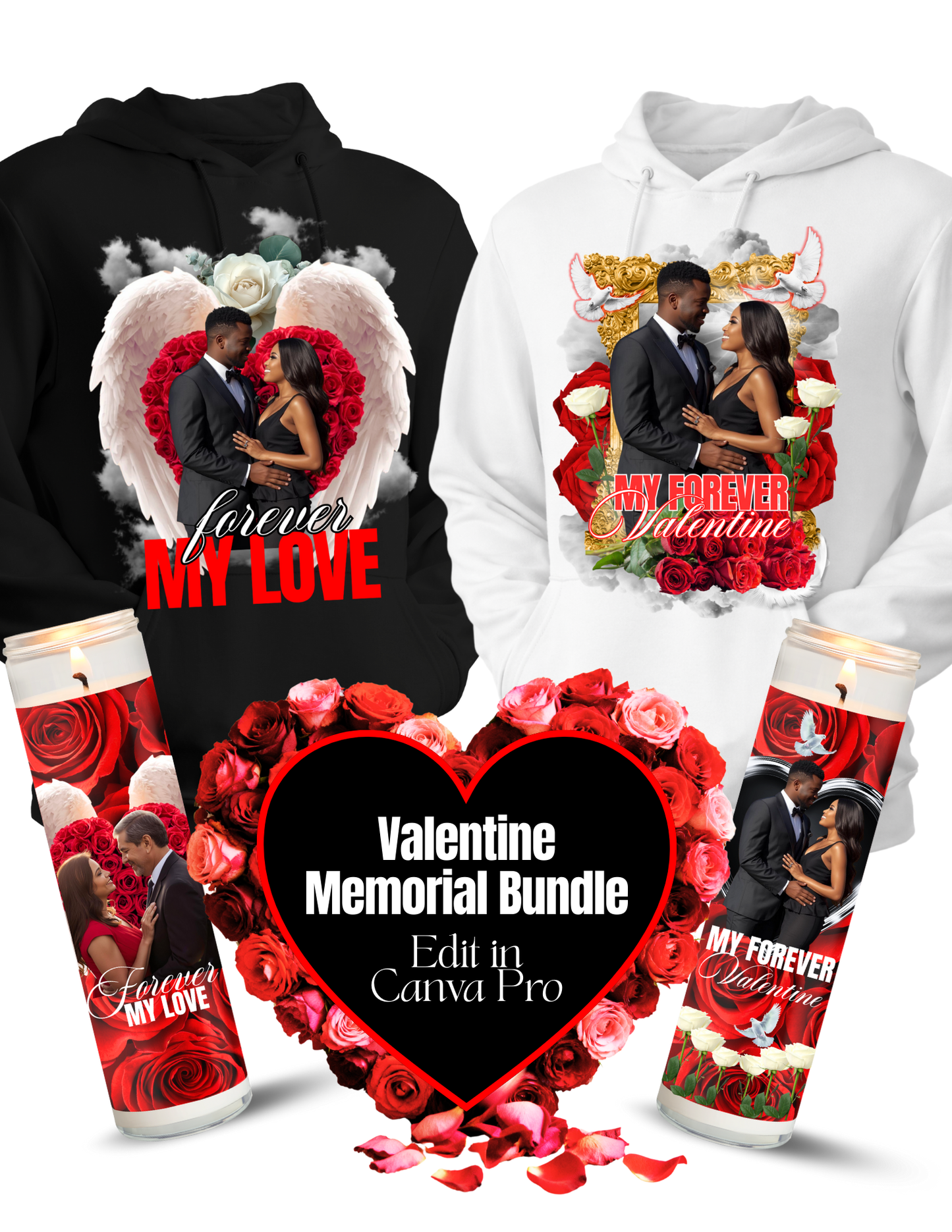 Valentine’s Day T-Shirt & Candle Bundle | 4 Editable Canva Templates