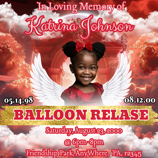 Red & Gold In Loving Memory Balloon Release Template