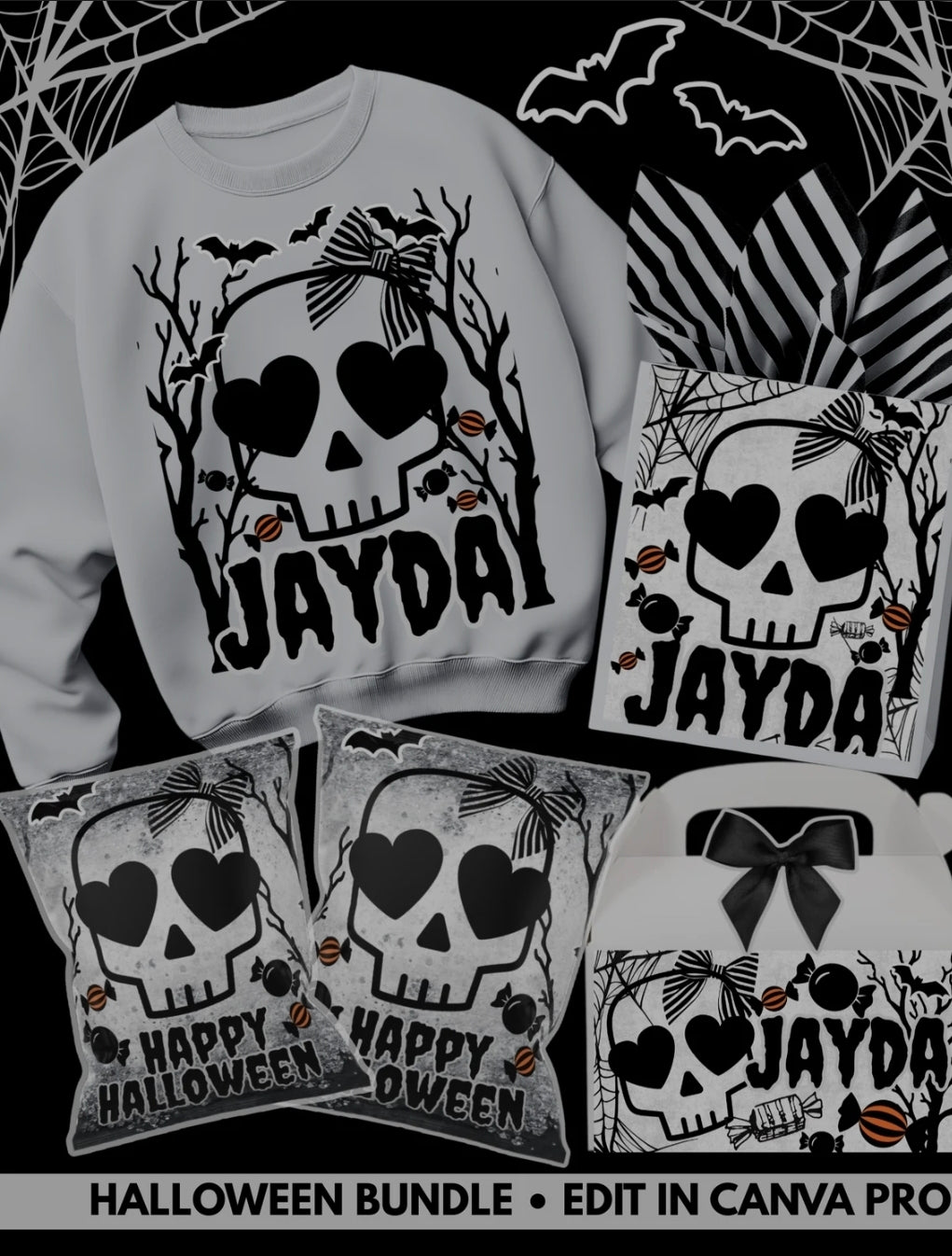 Halloween Party Bundle | Chip Bag Party Bag Gamble Box & T-Shirt Templates | Halloween Digital Bundle