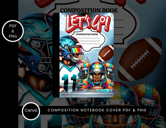 Let’s Go Football – Boy’s Composition Notebook Cover (PNG + PDF)