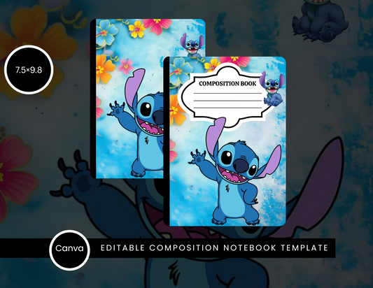 Blue Flower Stitch Composition Notebook Cover Template
