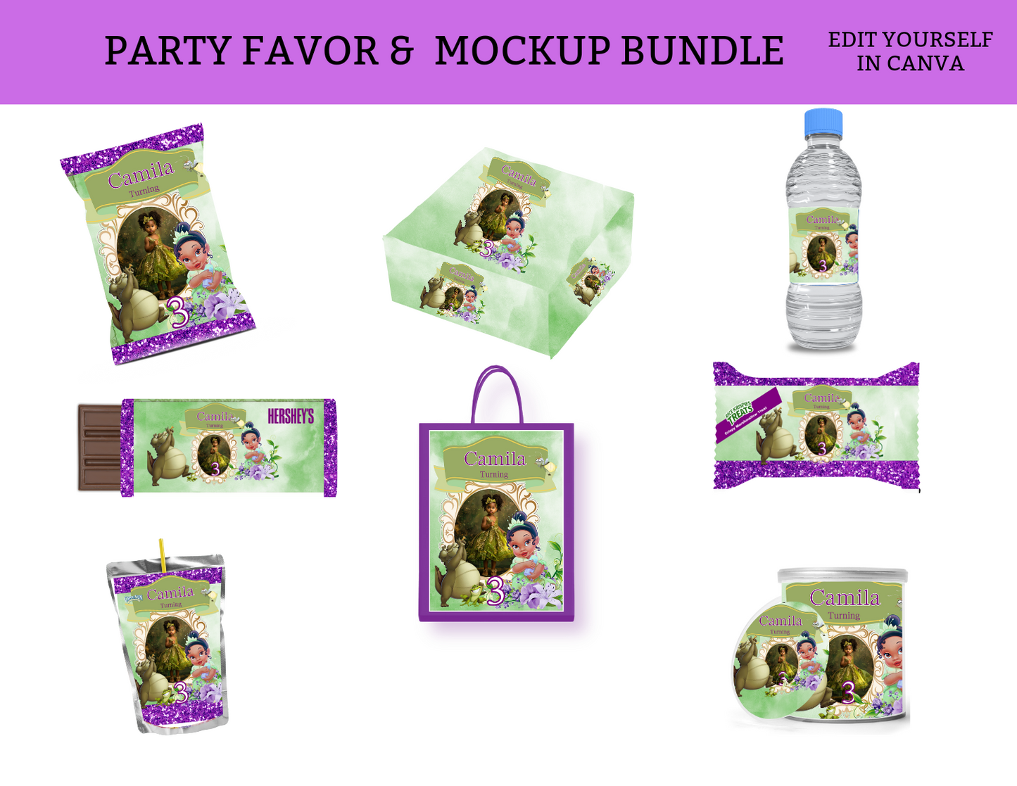 Princess Tiana Party Favor Bundle Template
