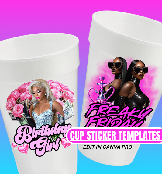 2 - Bundle Birthday Girl Roses & Freaky Friday Cup Template – Editable (Digital)