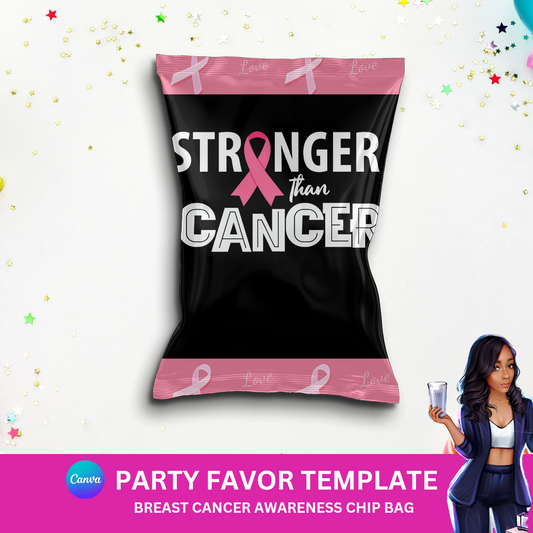 Stronger Than Cancer – Editable Breast Cancer Awareness Chip Bag Template