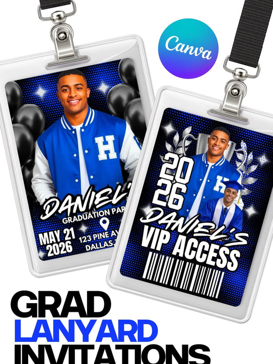 Blue Graduation Lanyard Invitation Template