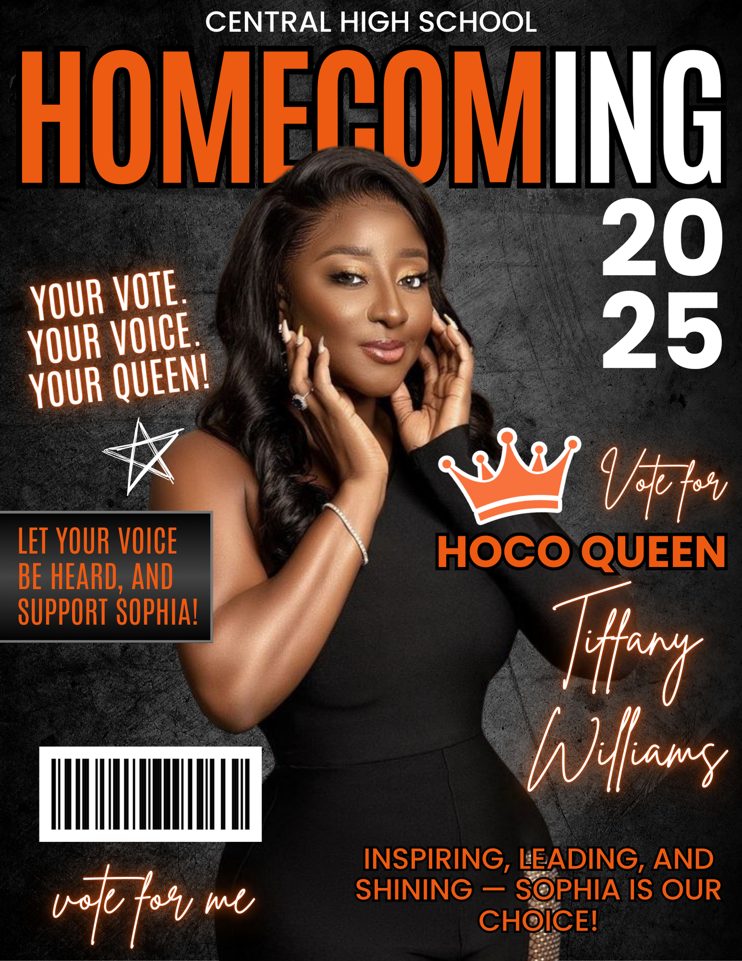Orange, Black & White Homecoming Queen Magazine Cover Template (Digital Download)