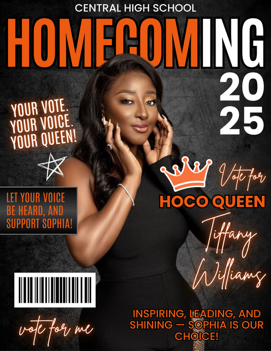 Orange, Black & White Homecoming Queen Magazine Cover Template (Digital Download)