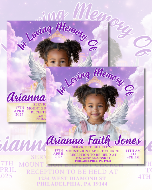 Purple & Gold Funeral Card Template – Canva Pro Required | Digital Download