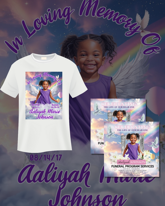 Rainbow Purple & Blue Memorial Bundle – T-Shirt & Funeral Card Template | Canva Pro Required