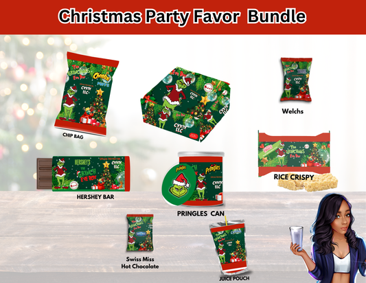 Grinch Party Favor Bundle – 11 Editable Canva Templates (Instant Download)