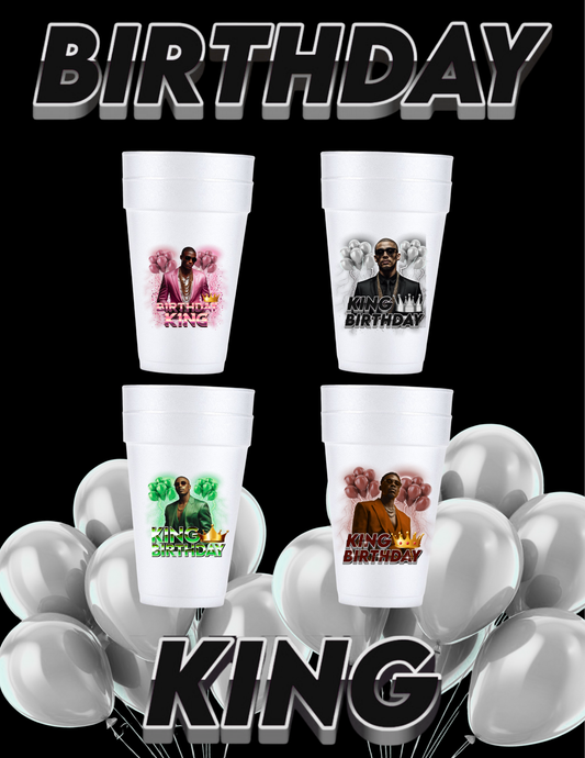 Birthday King Styrofoam Cup Templates | Men’s Birthday Bundle (Set of 4)