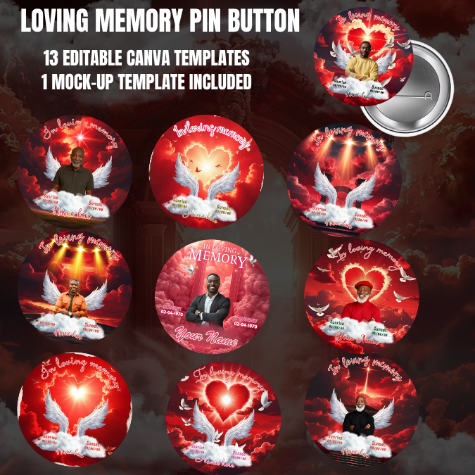 Red Memorial Pin Button Template Bundle