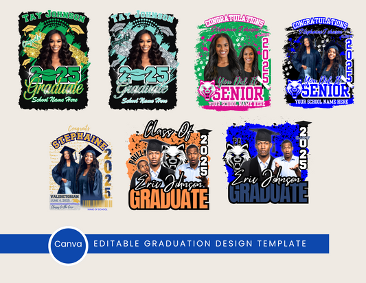 2025 Graduation T-Shirt Canva Template Bundle – 7 Designs