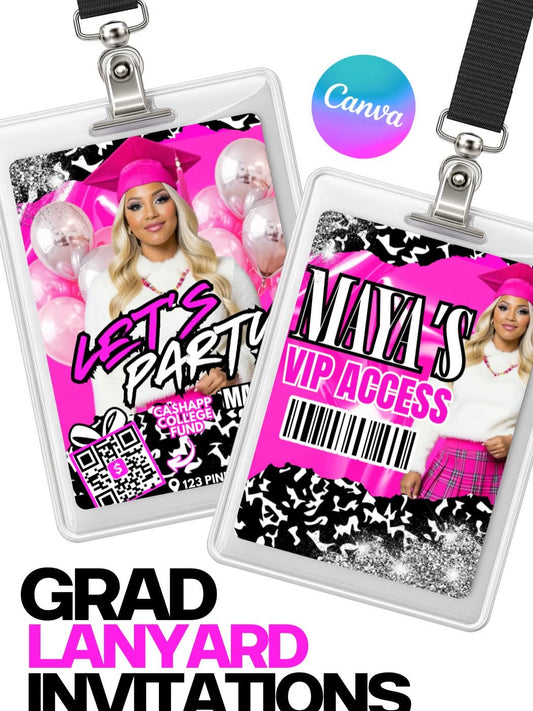 Pink Graduation Lanyard Invitation Template
