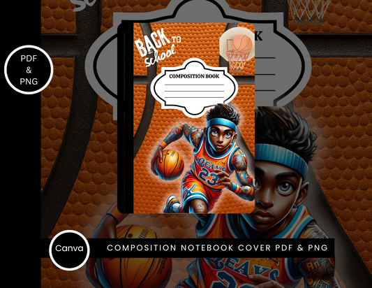Orange Basketball Composition Notebook Cover for Boys (PNG + PDF)