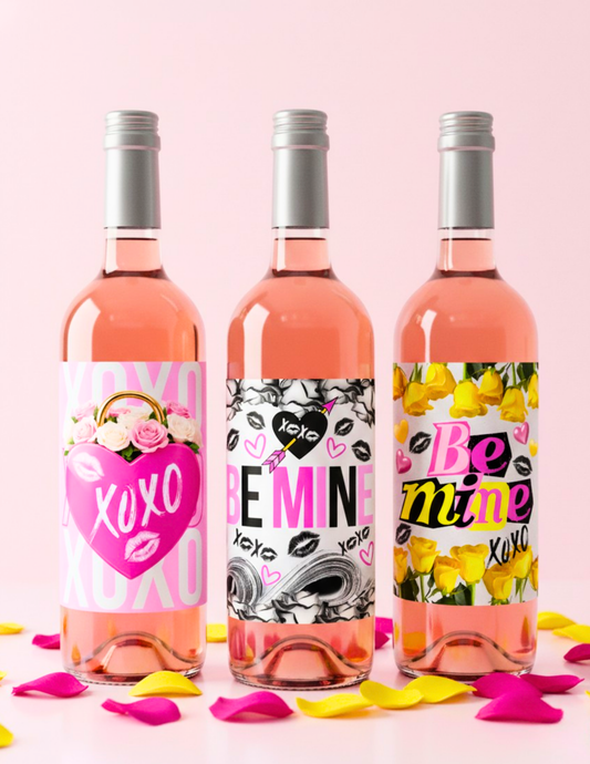 XOXO & Be Mine Valentine Wine Label Templates | 3 Editable Designs