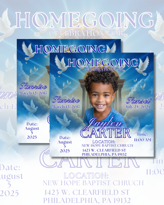 Blue & White Funeral Card Template – Canva Pro Required | Digital Download