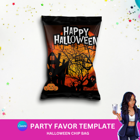 Happy Halloween Chip Bag Template (Editable – Canva Pro Required)
